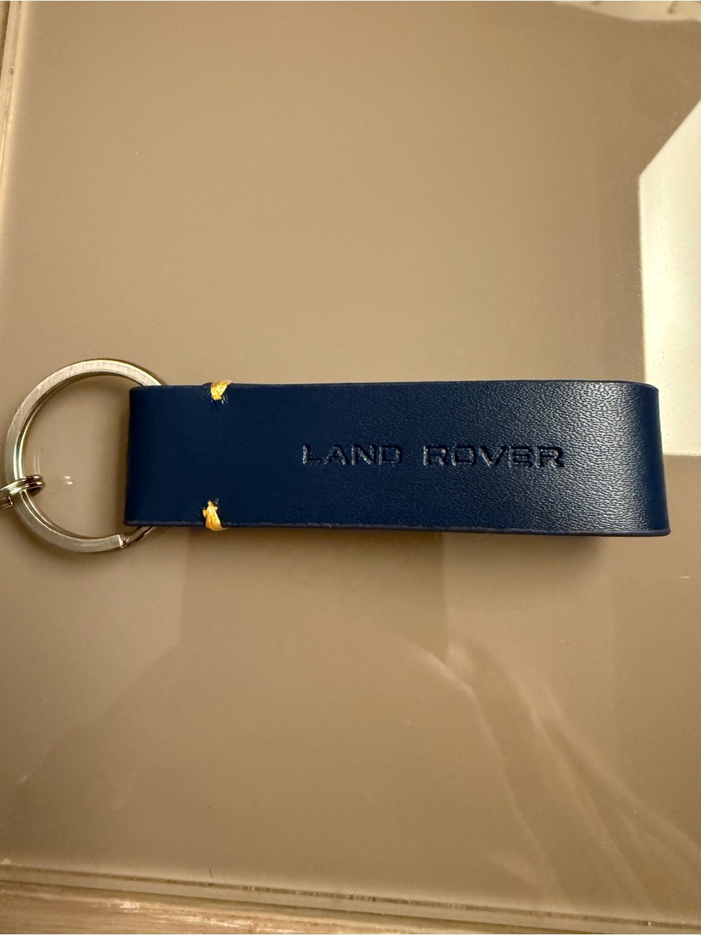 NEW Land Rover Navy Leather Loop Keyring Keychain Genuine
